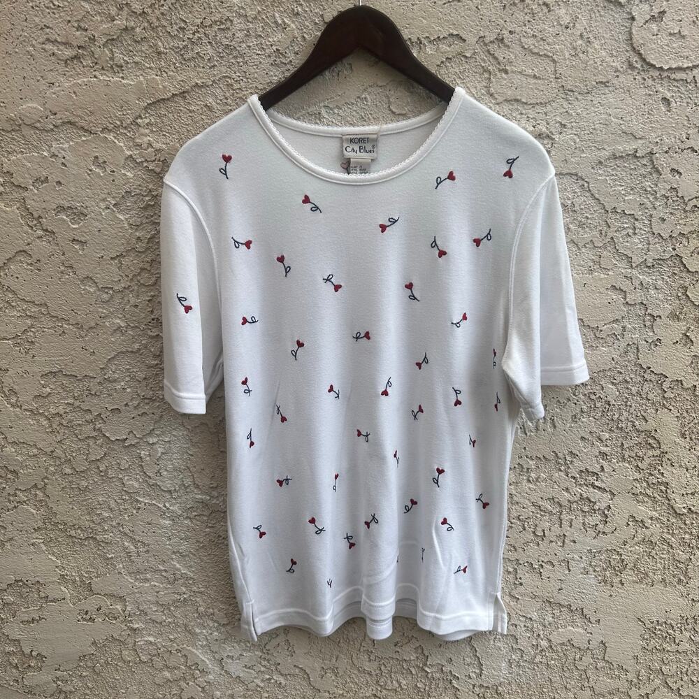 Vintage Koret City Blues Embroidered Heart Tee White Size Womens Medium